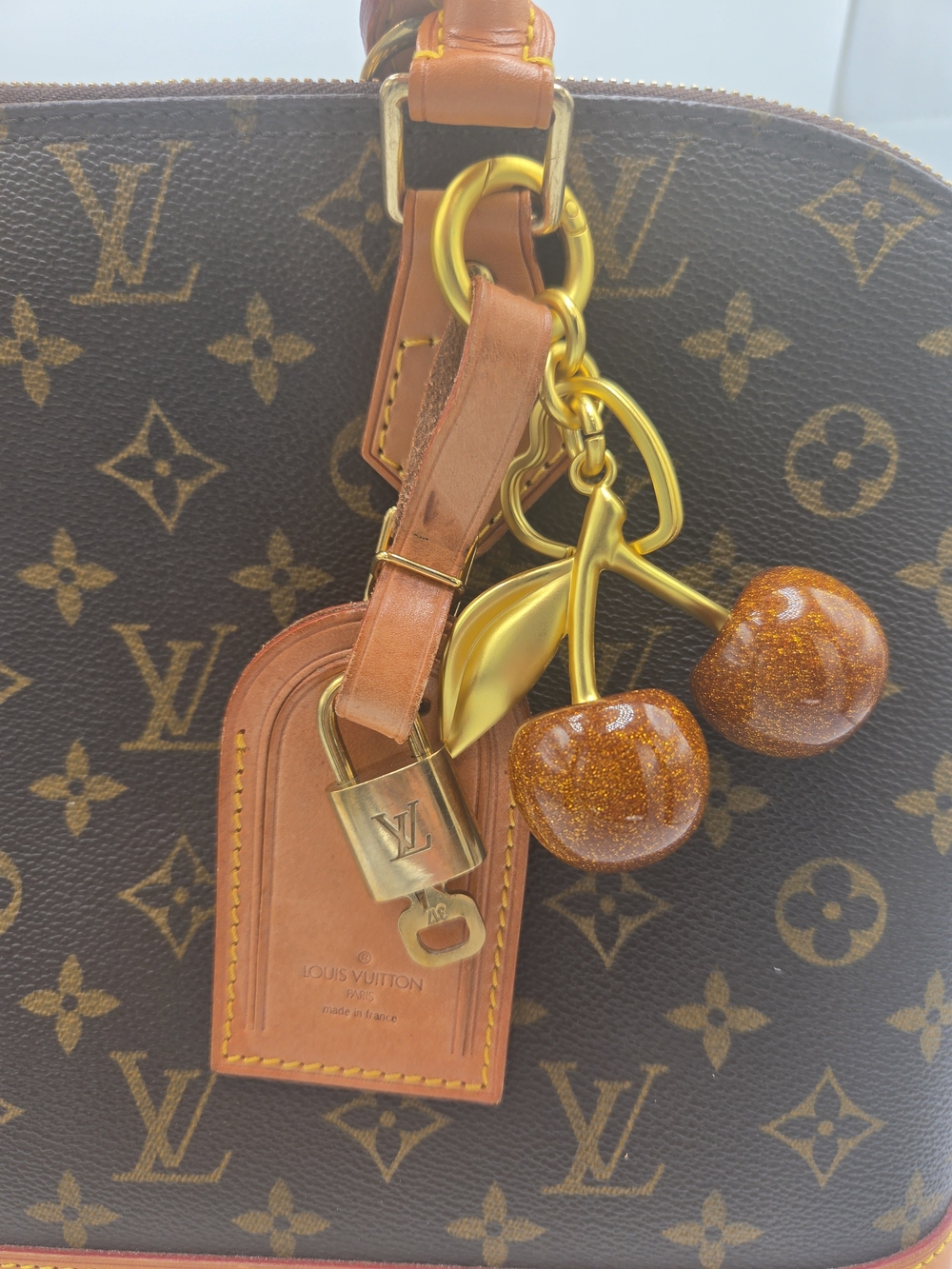 Upcycled Louis Vuitton Lock & Key Luggage Tag Cherry Bag Charm Key Chain